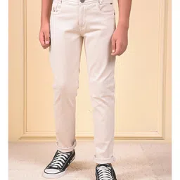 CRIMSOUNE CLUB Cotton Denim Solid Jeans - Beige-image-78