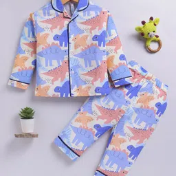TOONYPORT Cotton Knit Full Sleeves Animal Printed Night Suit Set - Blue-image-0