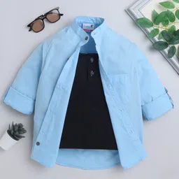 BAATCHEET Cotton Woven Full Sleeves Solid Shirt With Attached Tee - Light Blue-picture-25