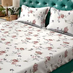 Myntra Elegant Homes Beige & Maroon Printed 300 TC King Bedsheet Set- 2.50 m x 2.25 m image 3