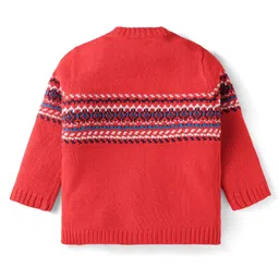 Babyhug Knitted Full Sleeves Pullover Sweater With Design - Orange image 2