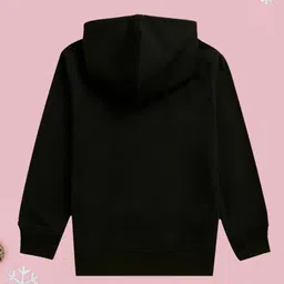 NUSYL Fleece Knit Full Sleeves Be Happy Text Printed Light Winter Hoodie - Black image 3