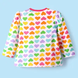 Babyhug Cotton Knit Full Sleeves Co-Ord Nightsuit with Heart Print - White image 3