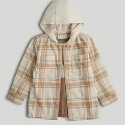 mothercare Boys Horizontal Stripes Checked Hooded Casual Shirt with T-shirt image 1