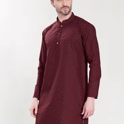 PulseIQ Men Geometric Embroidered Thread Work Kurta image 2