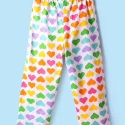 Babyhug Cotton Knit Full Sleeves Co-Ord Nightsuit with Heart Print - White image 5