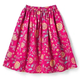 EARTHY TOUCH Single Jersey Knit Half Sleeves Lehenga Choli & Dupatta Set With Floral Print - Pink image 5