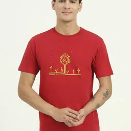 Greenfibre Geometric Printed Round Neck Pure Cotton Slim Fit T-shirt-image-6