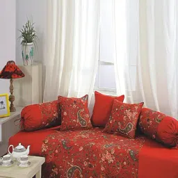 Swayam Shades of Paradise Red Cotton 240 TC, Diwan Set of 6-picture-19