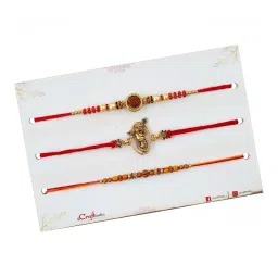 eCraftIndia Set of 3 Religious Rakhis for Brothers with Sibling Agreement & Roli Chawal Pack image 5