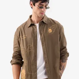 The Souled Store Originals Brown Loose Fit Graphic Print Shirt-image-63