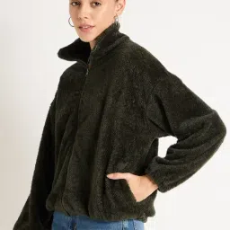 FEMMELLA Olive Relaxed Fit Solid Jacket image 3