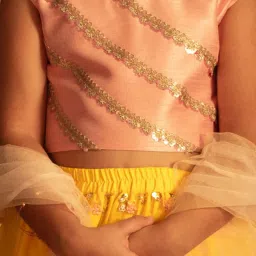 VASTRAMAY Girls Pink & Yellow Embroidery Lehenga Cholis image 5