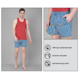 Force NXT Blue & Red Cotton Regular Fit Checks Boxers - Pack Of 2 image 5