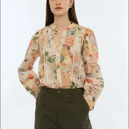 Cover Story Beige Regular Fit Printed Top image 5