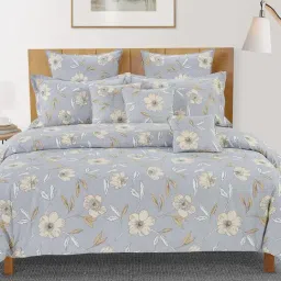 Swayam Grey Cotton Blend Floral Double Bed Sheets 2 Pillow Covers-picture-20
