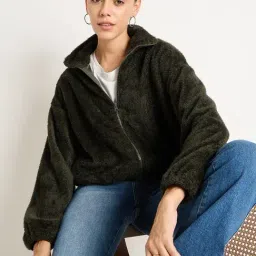 FEMMELLA Olive Relaxed Fit Solid Jacket image 5