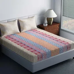 Spaces Atrium Beige Cotton 144 TC Bed Sheet Set-image-23