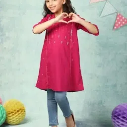 Fabindia Kids Purple Cotton Self Pattern Kurta-image-20