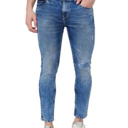Spykar Blue Cotton Tapered Fit Distressed Jeans-picture-48