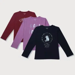 Gini & Jony Kids Red Cotton Graphic Full Sleeves T-Shirt (Pack of 3)-picture-21