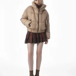 Only Brown Polyester Solid Puffer Jacket image 5