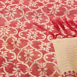 Taneira Off White Cotton Silk Printed Saree With Unstitched Blouse image 5