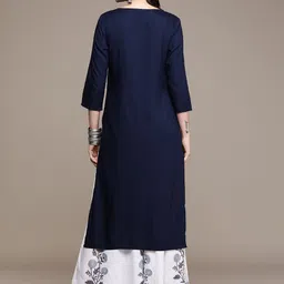 Anouk Women Navy Blue Striped Regular Kurta with Palazzos image 5