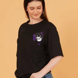 Kasendra Graphic Printed Round Neck Drop-Shoulder Sleeves Cotton Oversized T-shirt image 4