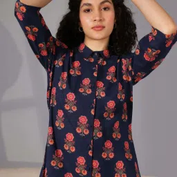 Libas Blue Cotton Printed Shirt & Pyjama Set image 5