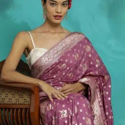 Jaipur Kurti Lavender Woven Saree With Unstitched Blouse image 5