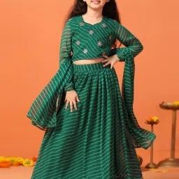 Fashion Dream Girls Green Embroidered Choli and Lehenga with Dupatta image 5