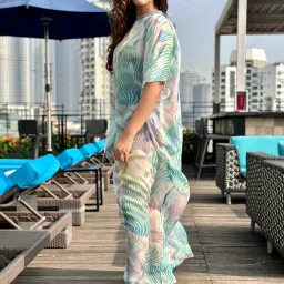 Trove Label Sky Blue Relaxed Fit Printed Kaftan Dress image 5