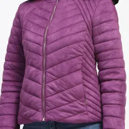 MADAME Purple Regular Fit Puffer Jacket image 5