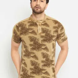 Club York Brown Regular Fit Printed Henley T-Shirt-image-52