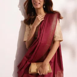 Fabindia Maroon Woven Pattern Saree image 5