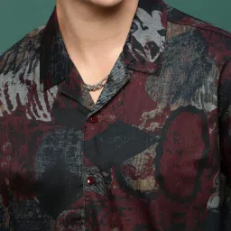showoffff Showoff Maroon Cotton Relaxed Fit Printed Shirt image 5