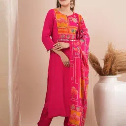 Fashor Pink Printed Kurta and Pant Set With Dupatta-picture-31