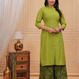 Meeranshi Green Cotton Solid Three-Quarter Sleeves Kurti-picture-38