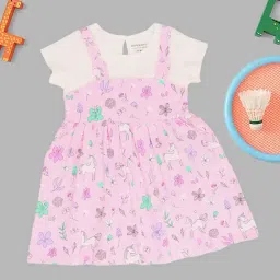 Pantaloons Baby Girls Fairytale Pink Cotton Printed Dress-image-94