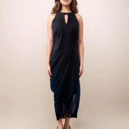 Zink London Black Fitted Textured Dress-picture-6