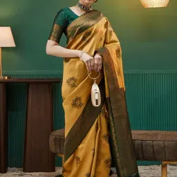 Satrani Yellow Silk Woven Saree With Unstitched Blouse-picture-23