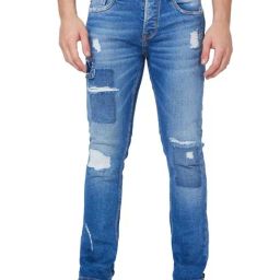 Spykar Blue Cotton Tapered Fit Distressed Jeans-picture-40