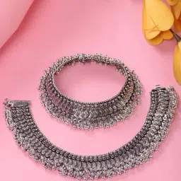 Saraf RS Jewellery Oxidized Silver-Plated Payal Anklets - Set of 2-picture-28