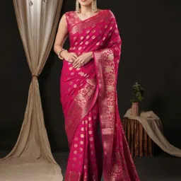 Saree Mall Pink Woven Saree With Unstitched Blouse-image-39