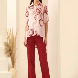 First Resort By Ramola Bachchan Pink And Red Embroidered Regular Fit Shirt-picture-48