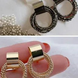 NAVJAI Set of 2 Gold-Plated & Multi Metal Earrings-image-6
