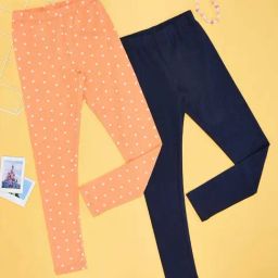 YU by Pantaloons Kids Navy & Orange Cotton Printed Leggings (Pack of 2)-picture-41
