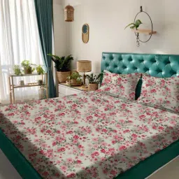 Rosara Home Red Floral Queen Bed Sheet With Pillow Covers-image-36