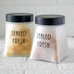 Femora Transparent Glass Square Kitchen Storage Jar With Airtight Steel Lid 800ml - Set of 6 image 3